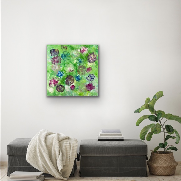 Painting - fluid art original 20x20 canvas - Flower Meadow